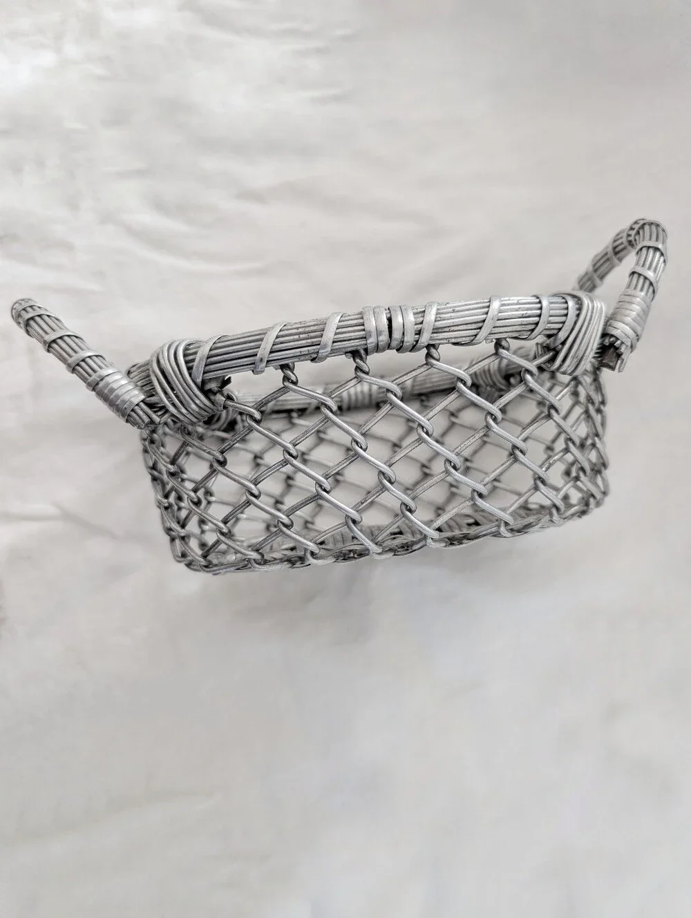 VINTAGE Woven Decorative Silver Basket Handles Indian Aluminum Metal Wire